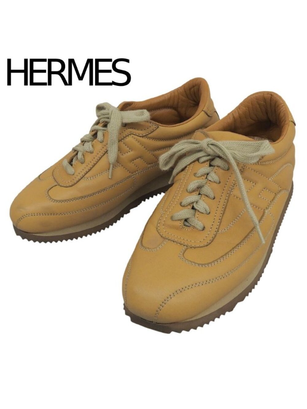 Hermes All Leather Side H Logo Quick Sneakers Camel